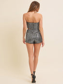 WOMEN'S SLEEVELESS CROP TOP & BUTTON CLOSURE MINI SHORTS SEQUINS 2PC. SET