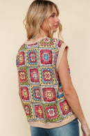 DOLMAN FLORAL CROCHET PRINT THERMAL KNIT TOP