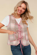 PLAID COLOR BLOCK WOVEN VEST W/ SIDE POCKET