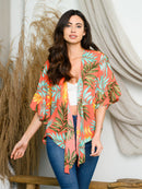 WOMEN'S SHORT RUFFLE FLORAL OPEN KIMONO