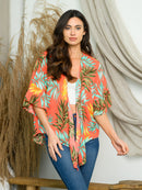 WOMEN'S SHORT RUFFLE FLORAL OPEN KIMONO