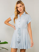 WOMEN'S SHORT SLEEVE BUTTON UP MINI DRESS