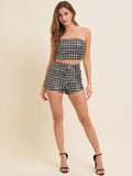 WOMEN'S SLEEVELESS CROP TOP & BUTTON CLOSURE MINI SHORTS SEQUINS 2PC. SET