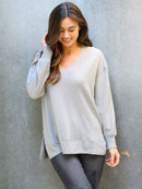 WOMEN'S V-NECK SOFT WAFFLE TUNIC LONG SLEEVE TOP