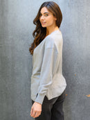 WOMEN'S V-NECK SOFT WAFFLE TUNIC LONG SLEEVE TOP