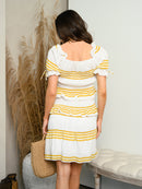 WOMEN'S SHORT SLEEVE SMOCK TIERED RUFFLE MINI DRESS