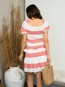 WOMEN'S SHORT SLEEVE SMOCK TIERED RUFFLE MINI DRESS