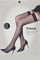11020 Spandex Fishnet Tights Stockings â€“ Lace Top - Wholesale 6pcs