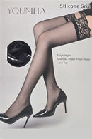 11022 Silicone Grip Thigh Highs â€“ Sheer Spandex Lace Top Stockings Wholesale 6 pcs