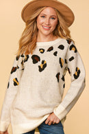 LEOPARD TWO TONE JACQUARD OVERSIZED SWEATER