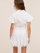 WOMEN'S SHORT PUFF SLEEVE BUTTON UP EYELET MINI DRESS
