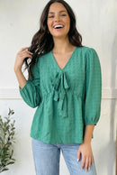 Jade Textured Woven Bow Blouse