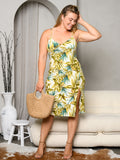 PLUS SIZE SLEEVELESS V-NECK FRONT SLIT FLORAL MINI DRESS