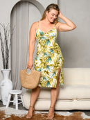 PLUS SIZE SLEEVELESS V-NECK FRONT SLIT FLORAL MINI DRESS