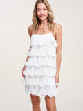 WOMEN'S SLEEVELESS RUFFLE TIERED MINI DRESS