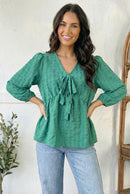 Jade Textured Woven Bow Blouse