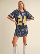 WOMEN'S SHORT SLEEVE GRAPHIC SEQUINS LOOSE FIT MINI DRESS