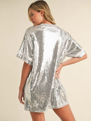 WOMEN'S SHORT SLEEVE GRAPHIC SEQUINS LOOSE FIT MINI DRESS