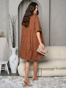 WOMEN'S SHORT SLEEVE BUTTON UP COLLAR TUNIC MINI DRESS