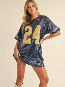 WOMEN'S SHORT SLEEVE GRAPHIC SEQUINS LOOSE FIT MINI DRESS