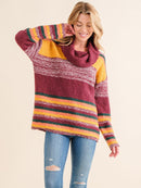 WOMEN'S LONG SLEEVE TURTLE NECK COLORBLOCK PULLOVER SWEATER