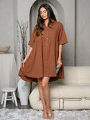 WOMEN'S SHORT SLEEVE BUTTON UP COLLAR TUNIC MINI DRESS