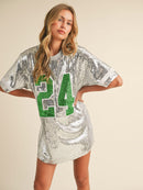 WOMEN'S SHORT SLEEVE GRAPHIC SEQUINS LOOSE FIT MINI DRESS
