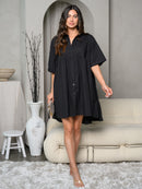 WOMEN'S SHORT SLEEVE BUTTON UP COLLAR TUNIC MINI DRESS