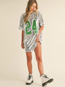 WOMEN'S SHORT SLEEVE GRAPHIC SEQUINS LOOSE FIT MINI DRESS