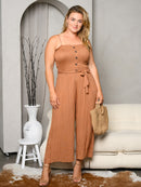 PLUS SIZE SLEEVELESS SMOCK SELF TIE JUMPSUIT