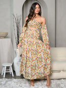 WOMEN'S COLD SHOULDER HALTER NECK FLORAL MAXI DRESS
