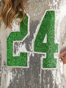 WOMEN'S SHORT SLEEVE GRAPHIC SEQUINS LOOSE FIT MINI DRESS