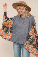 Two Tone French Terry Knit Top/Poncho