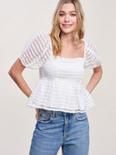 WOMEN'S SHORT SLEEVE SQUARE NECK PEPLUM BLOUSE TOP