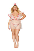 12916 Sexy Sheer White Mesh Nurse Costume Apron Set â€“ 4pc Lingerie Roleplay Outfit