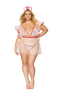 12916 Sexy Sheer White Mesh Nurse Costume Apron Set â€“ 4pc Lingerie Roleplay Outfit