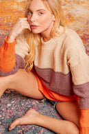 COLOR BLOCK MULTI COLOR LOOSE FIT SWEATER