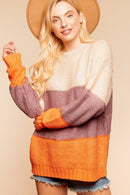 COLOR BLOCK MULTI COLOR LOOSE FIT SWEATER
