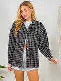 WOMEN'S LONG SLEEVE BUTTON CLOSURE PLAID JACKET