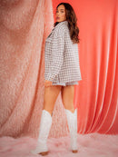 WOMEN'S LONG SLEEVE BUTTON CLOSURE PLAID JACKET