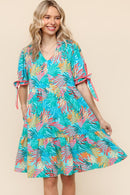PLUS TROPICAL PRINT WOVEN DRESS W/ SIDE POCKETS