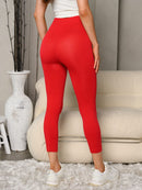 WOMEN'S ELASTIC WAIST SOLID BASIC LEGGINGS