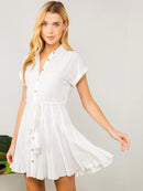 WOMEN'S SHORT SLEEVE BUTTON UP MINI DRESS