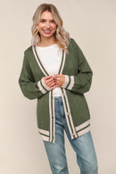 OLIVE SOLID BUTTON DOWN LOOSE FIT HOLIDAY CARDIGAN