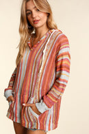 Plus Sienna Stripe Pullover With Hoodie & Twill Tape