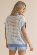 FLOWER EMBROIDERY DOLMAN NETTED SWEATER TOP