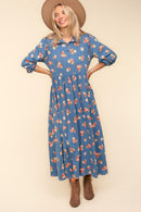 MAXI FLORAL COLLARED NOTCH NECK W/ POCKETS