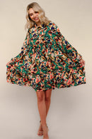 Teal Collared Babydoll Dress W/Ruffle Hem