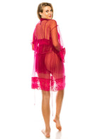 20172 6 Piece Includes Robe, Dress, and G-String 3pc Mesh Robe Set
