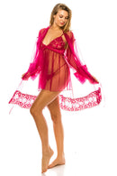 20172 6 Piece Includes Robe, Dress, and G-String 3pc Mesh Robe Set